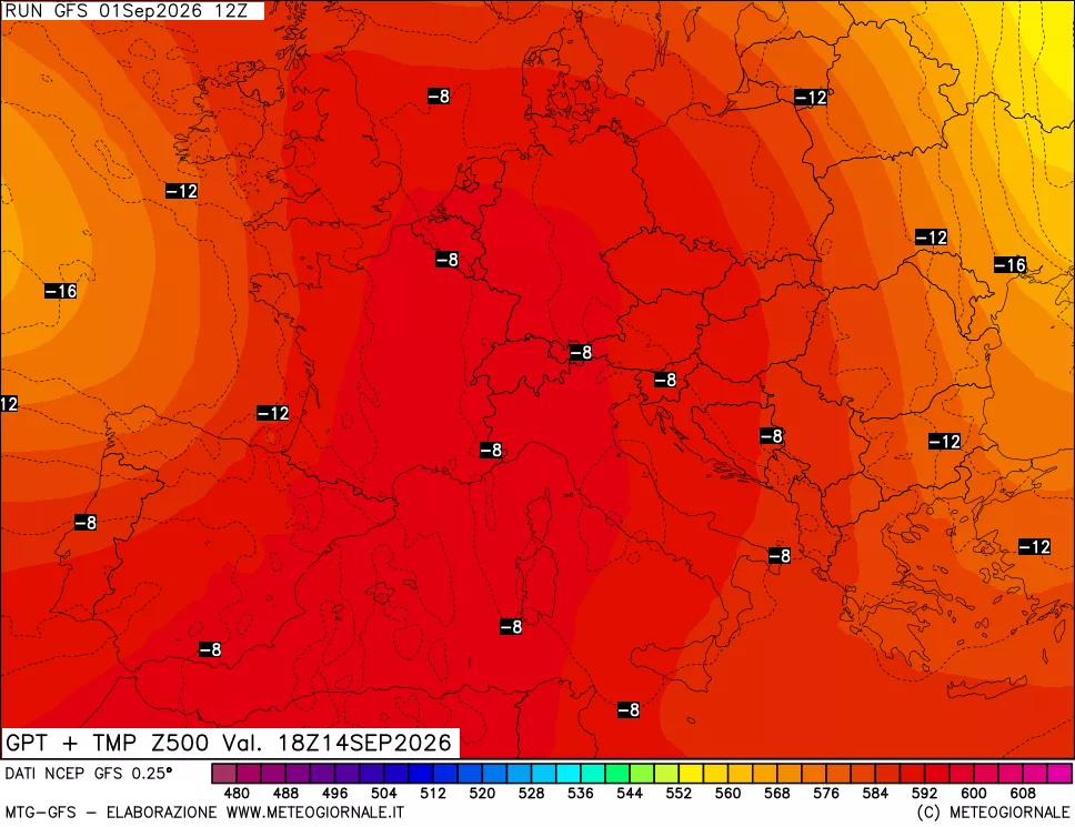 mappa 500 hPa GPT + Temp
