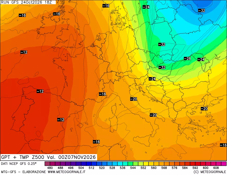 mappa 500 hPa GPT + Temp