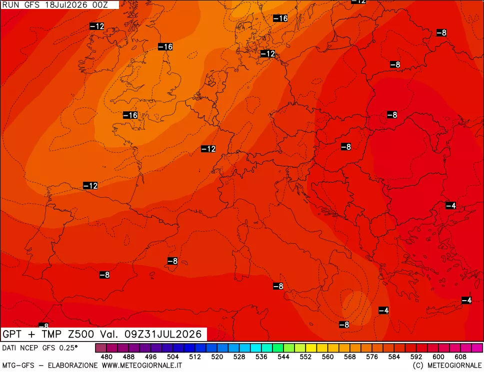 mappa 500 hPa GPT + Temp