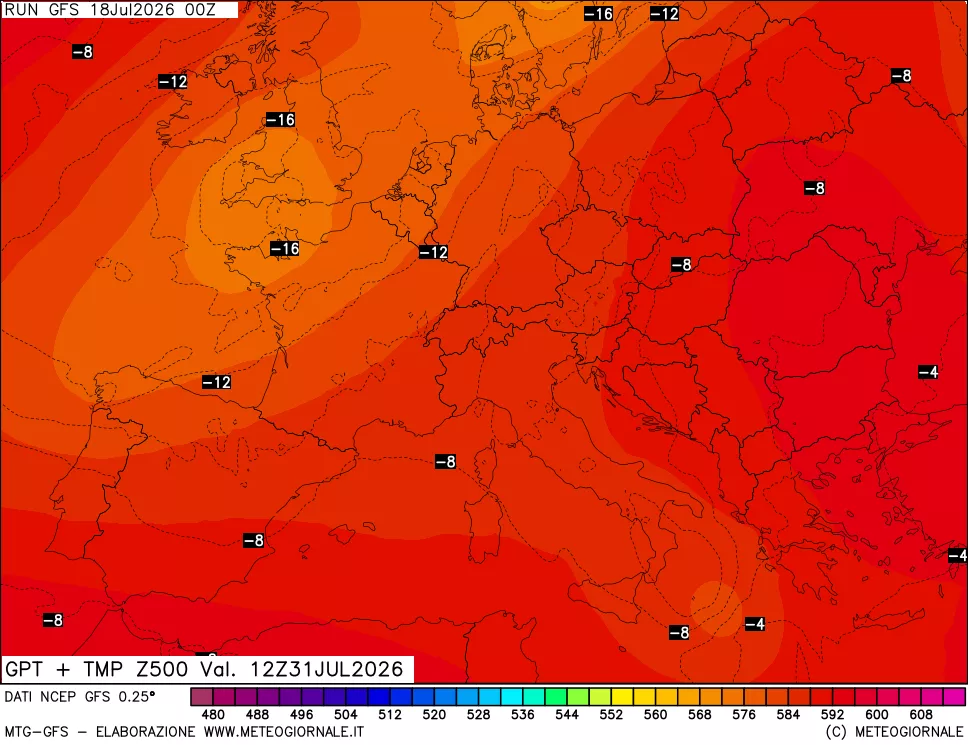 mappa 500 hPa GPT + Temp