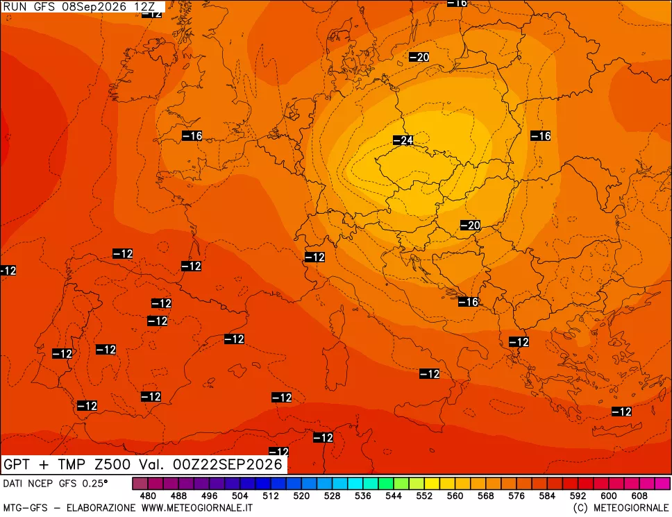 mappa 500 hPa GPT + Temp
