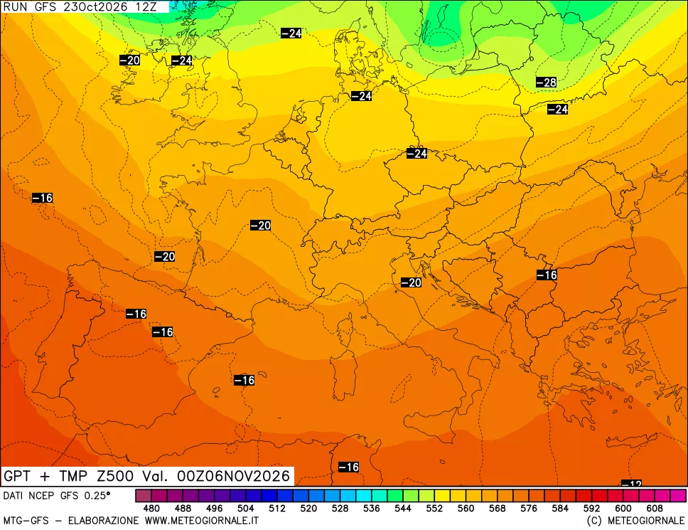 mappa 500 hPa GPT + Temp