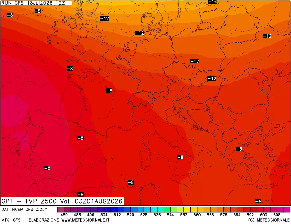 mappa 500 hPa GPT + Temp