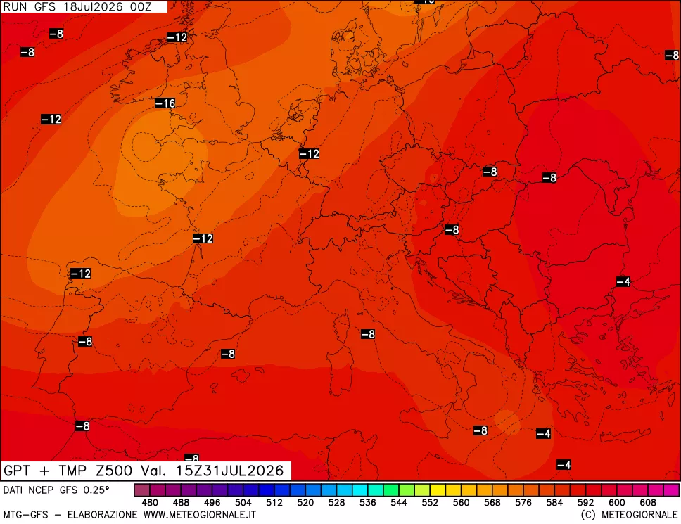 mappa 500 hPa GPT + Temp
