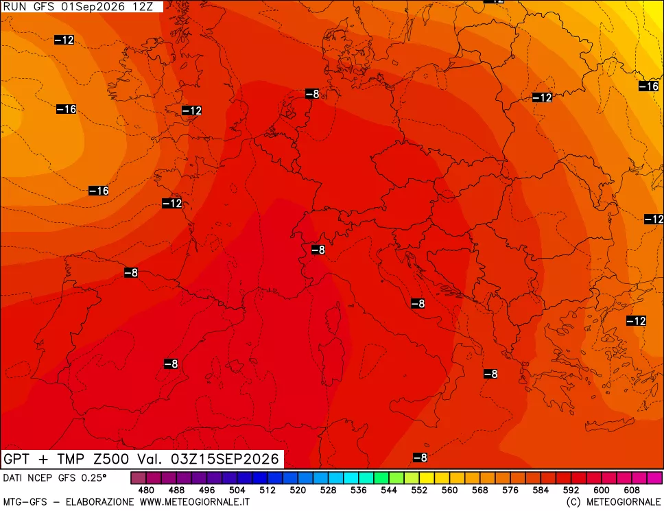 mappa 500 hPa GPT + Temp