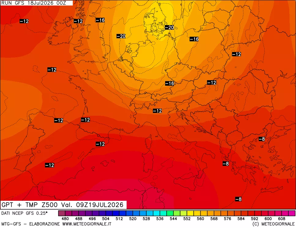 mappa 500 hPa GPT + Temp