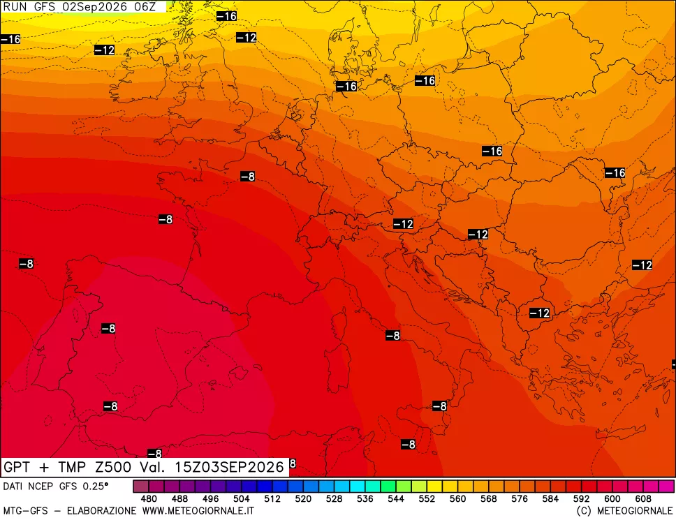 mappa 500 hPa GPT + Temp