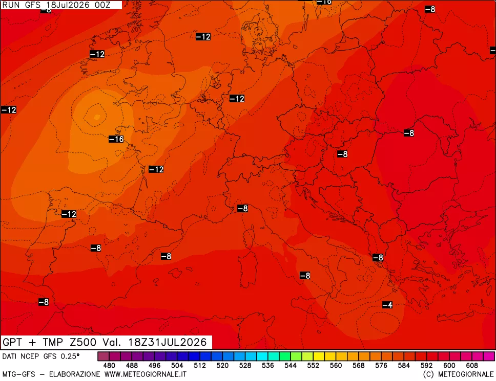 mappa 500 hPa GPT + Temp