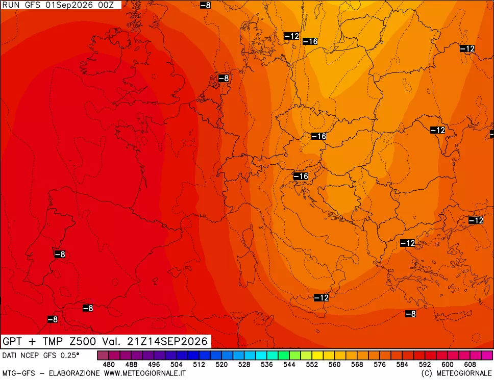 mappa 500 hPa GPT + Temp