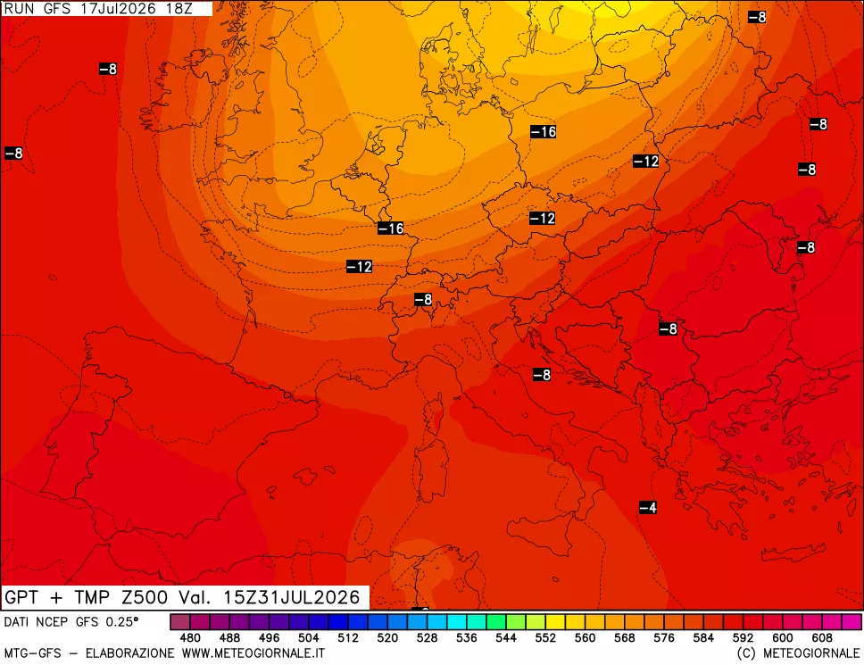 mappa 500 hPa GPT + Temp