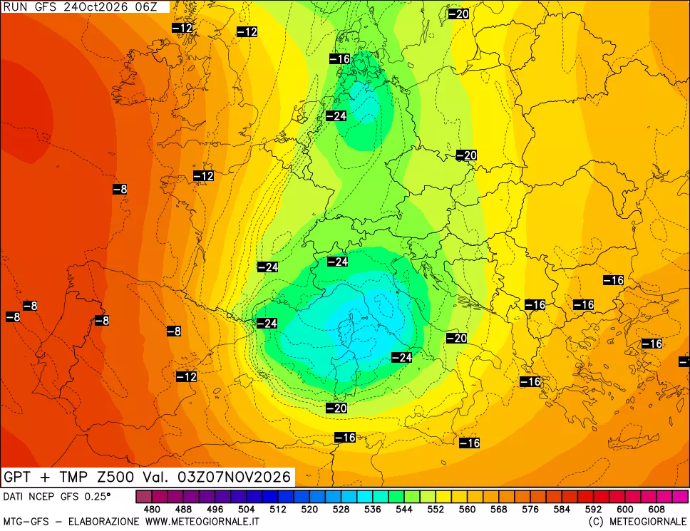 mappa 500 hPa GPT + Temp