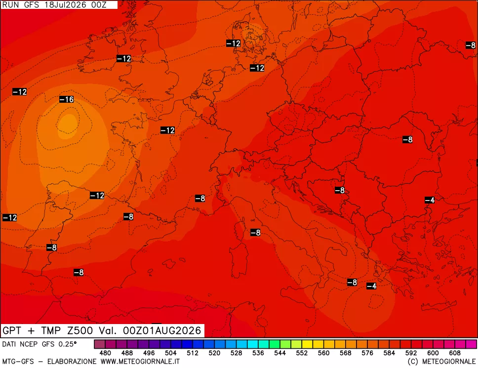 mappa 500 hPa GPT + Temp