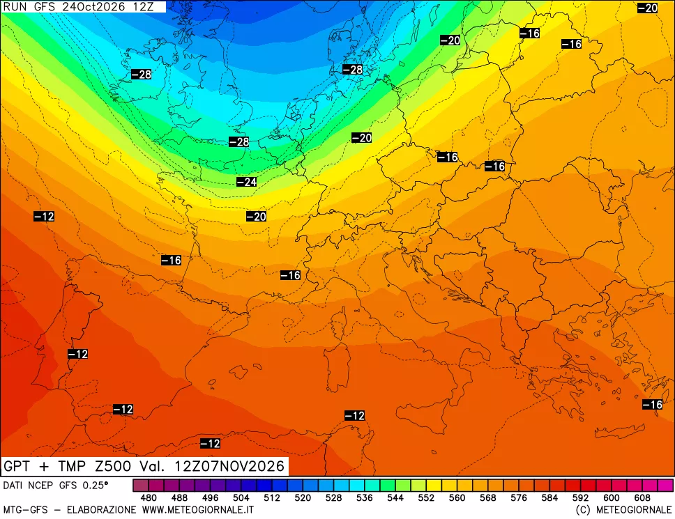mappa 500 hPa GPT + Temp