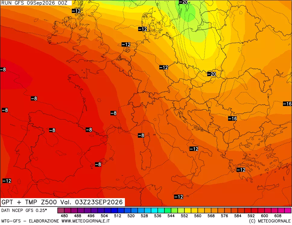 mappa 500 hPa GPT + Temp