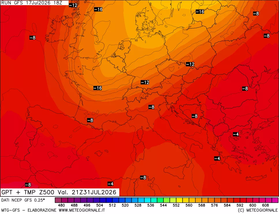 mappa 500 hPa GPT + Temp