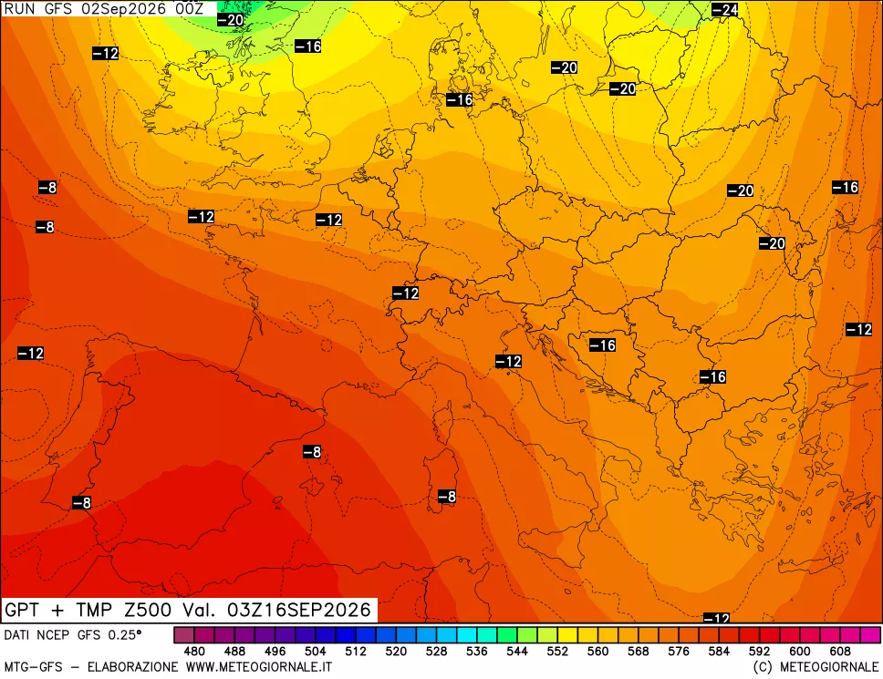 mappa 500 hPa GPT + Temp