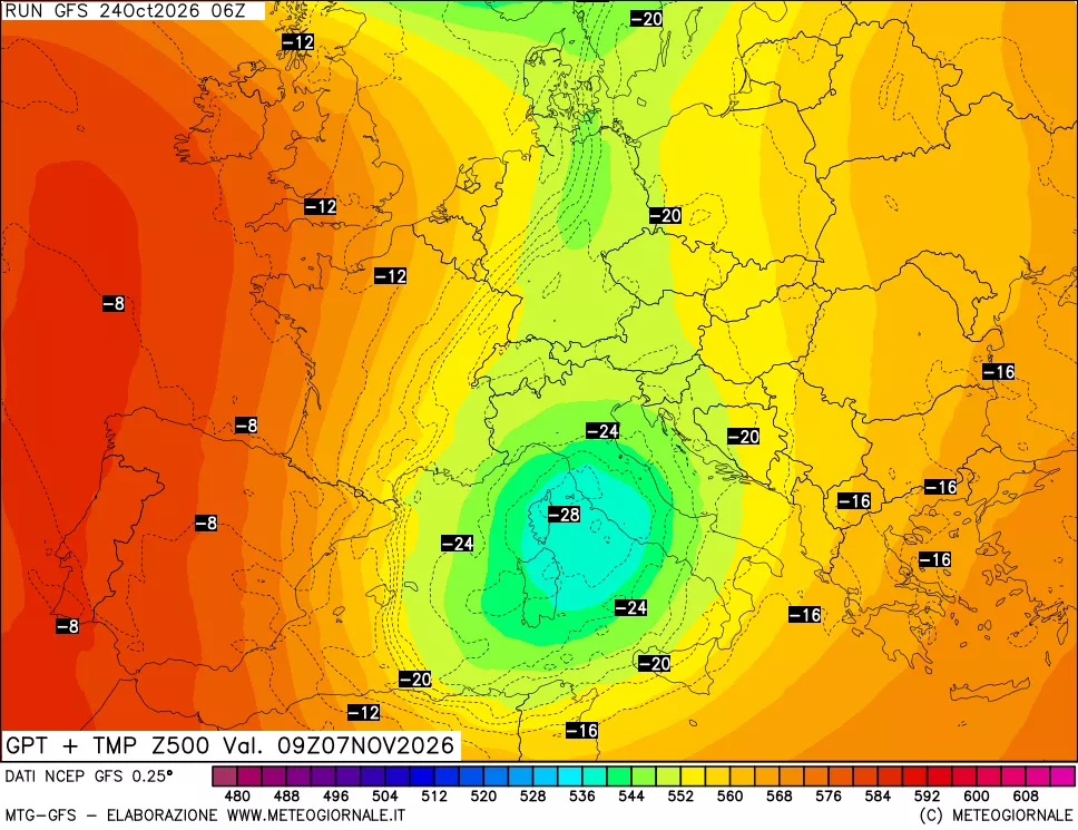 mappa 500 hPa GPT + Temp