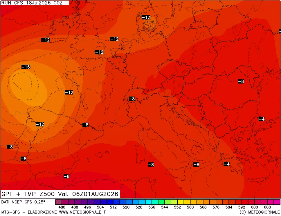 mappa 500 hPa GPT + Temp
