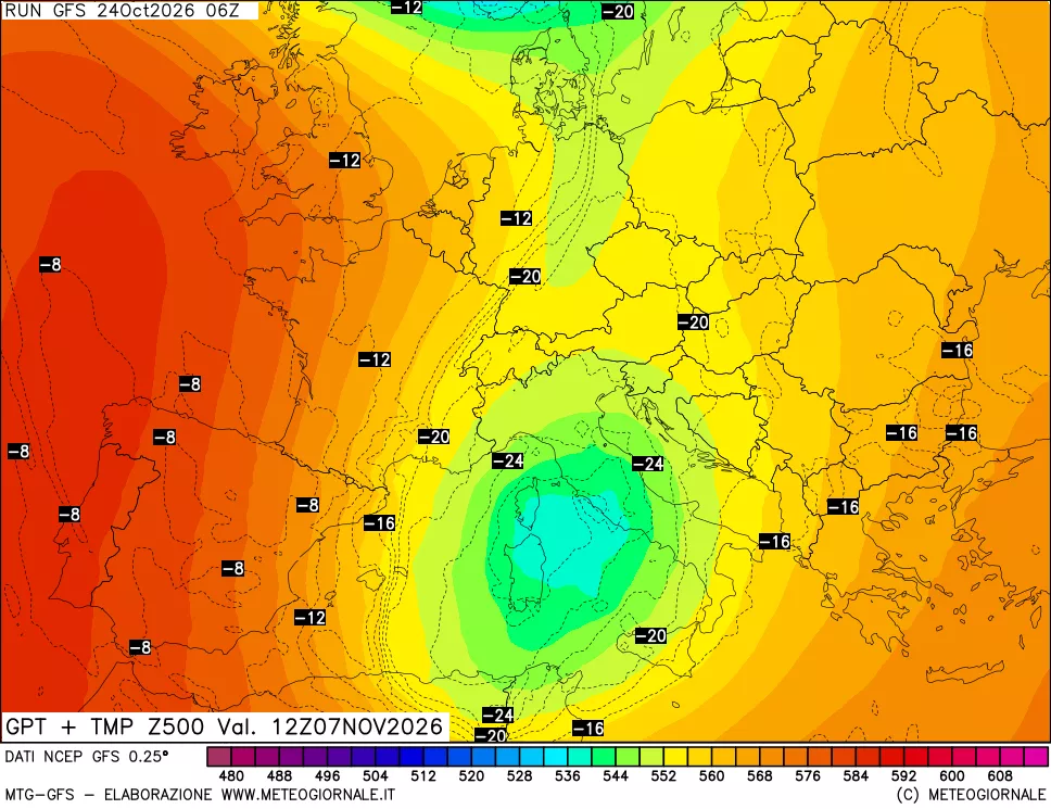 mappa 500 hPa GPT + Temp