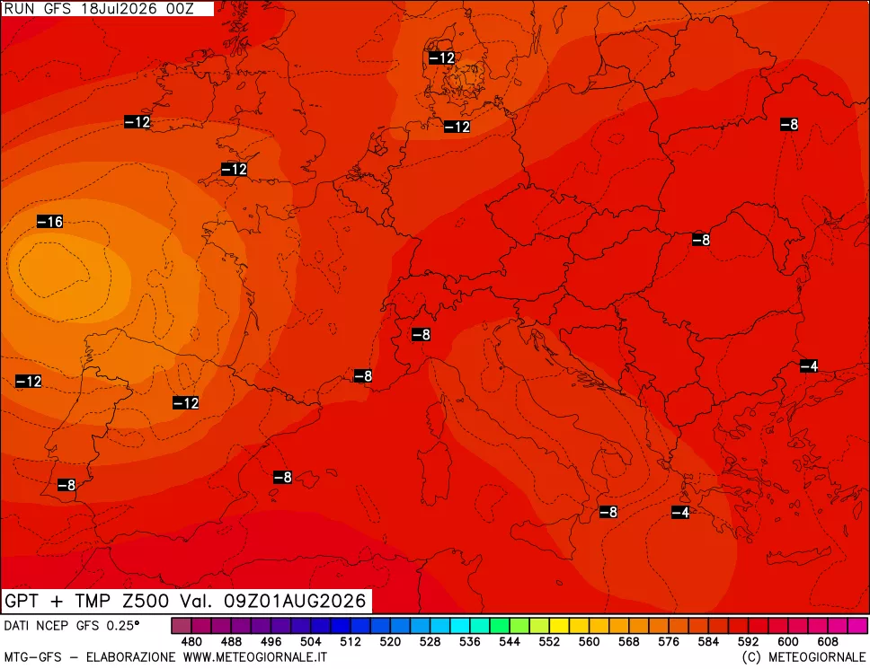mappa 500 hPa GPT + Temp