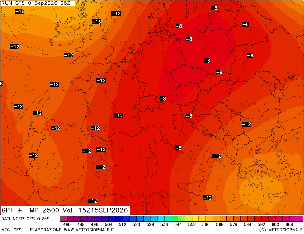 mappa 500 hPa GPT + Temp