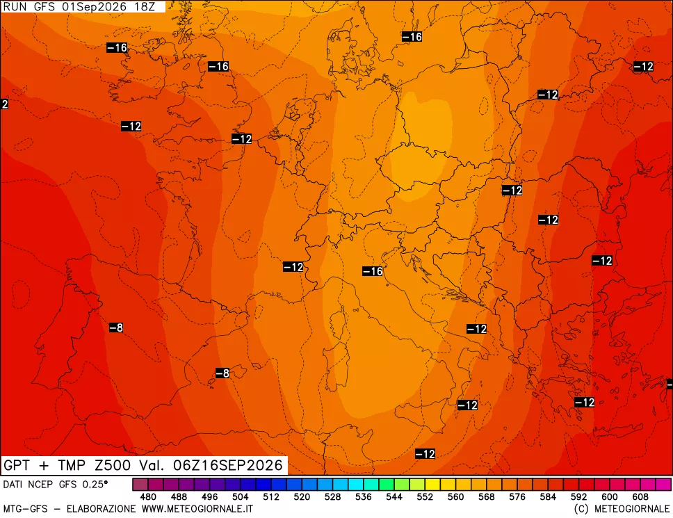 mappa 500 hPa GPT + Temp
