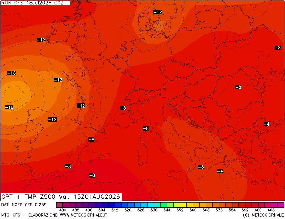 mappa 500 hPa GPT + Temp