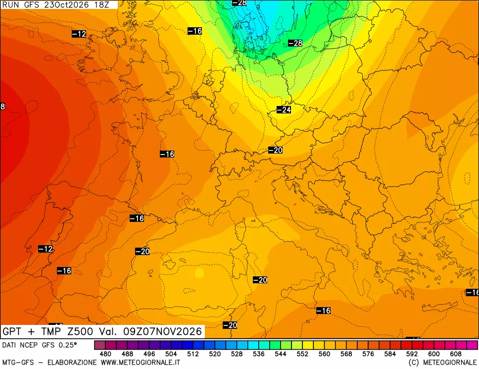 mappa 500 hPa GPT + Temp
