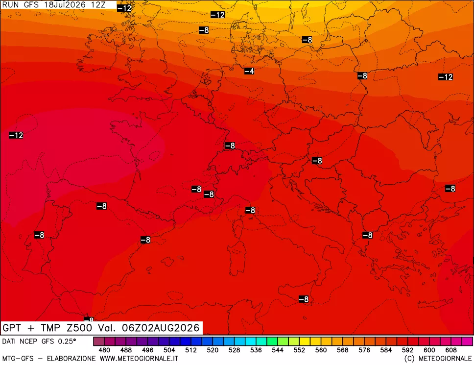mappa 500 hPa GPT + Temp
