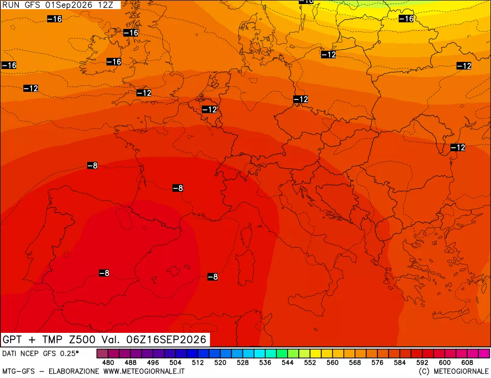 mappa 500 hPa GPT + Temp