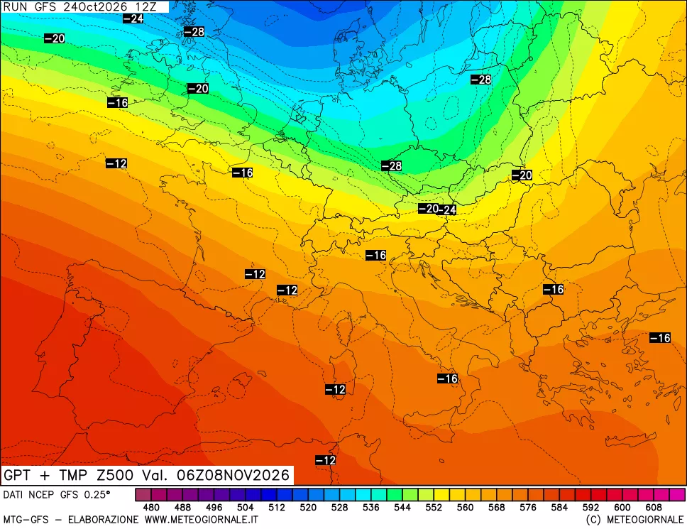 mappa 500 hPa GPT + Temp