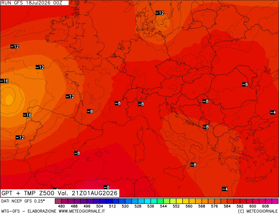 mappa 500 hPa GPT + Temp