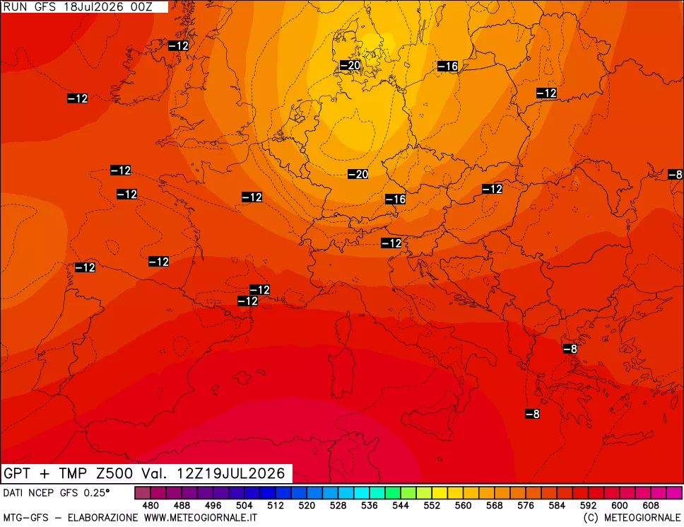 mappa 500 hPa GPT + Temp