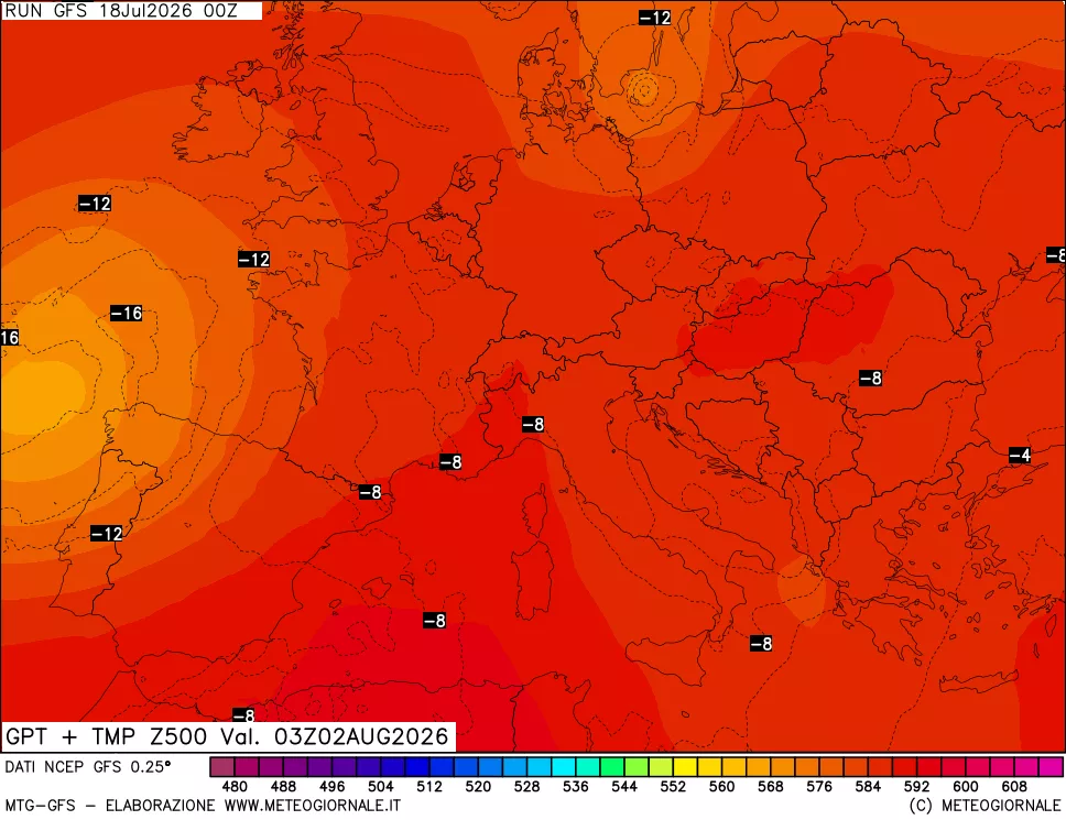 mappa 500 hPa GPT + Temp