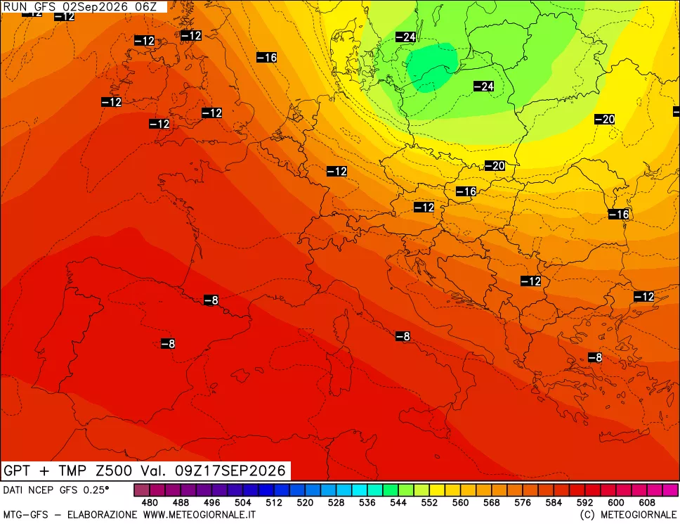 mappa 500 hPa GPT + Temp