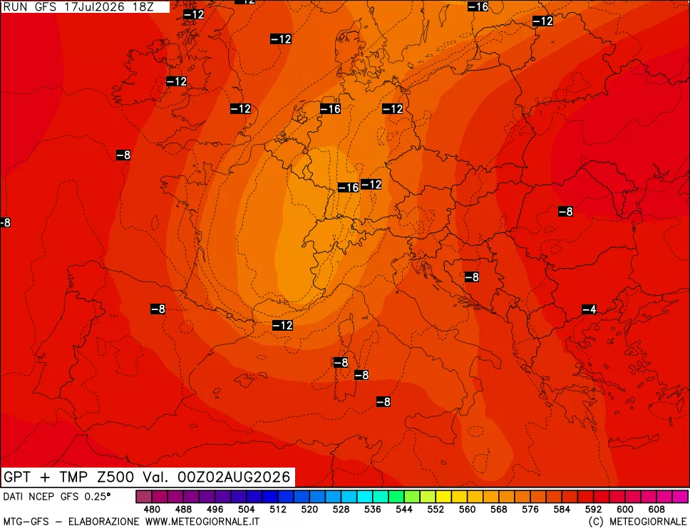 mappa 500 hPa GPT + Temp