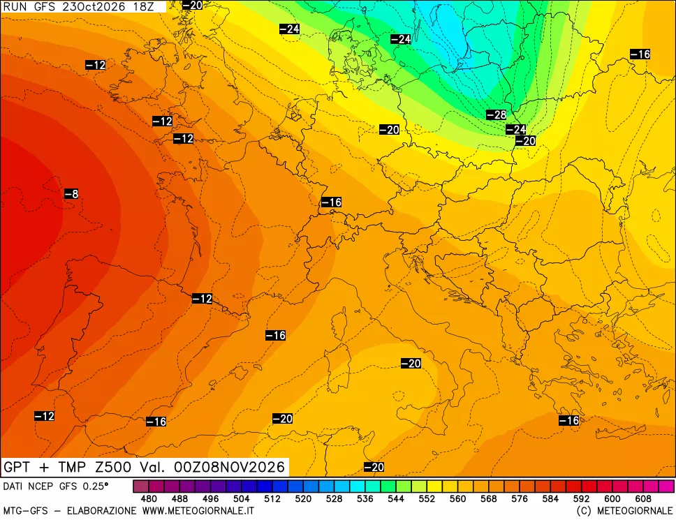 mappa 500 hPa GPT + Temp