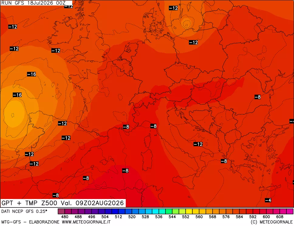 mappa 500 hPa GPT + Temp