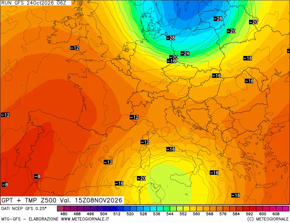 mappa 500 hPa GPT + Temp