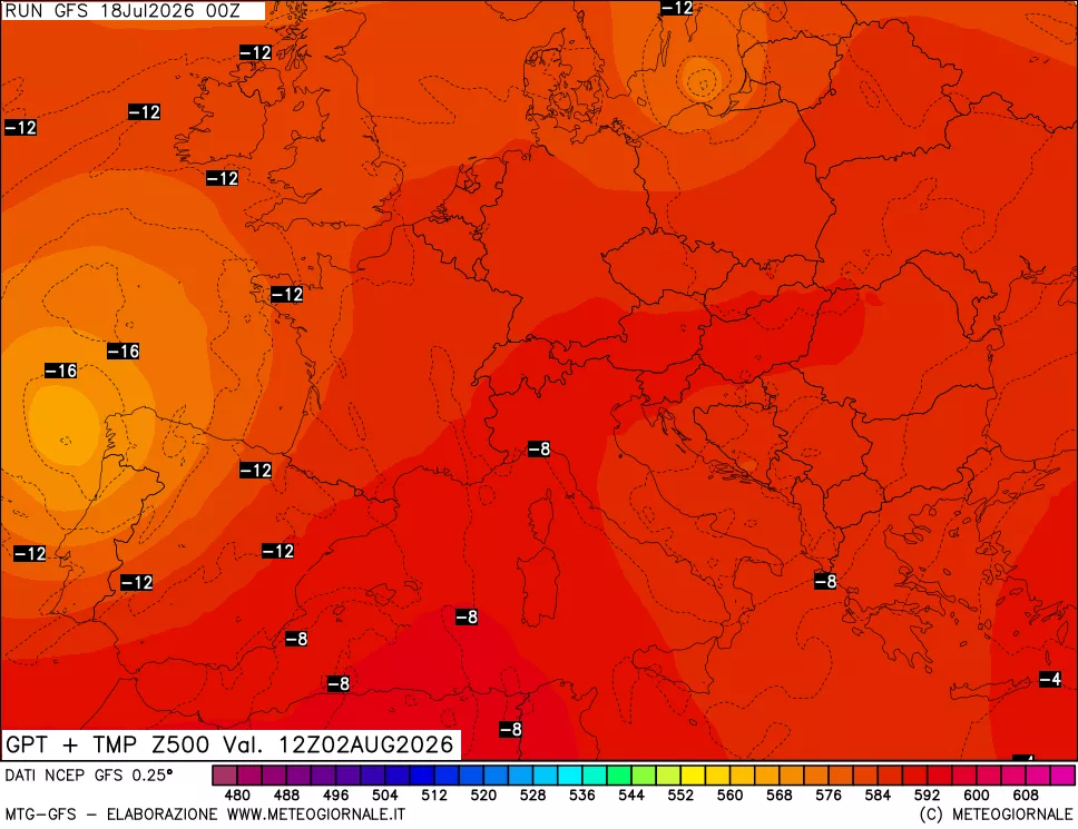 mappa 500 hPa GPT + Temp