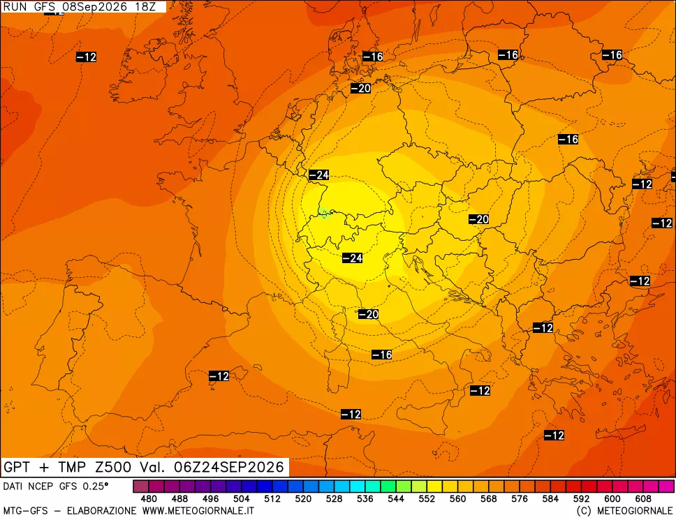 mappa 500 hPa GPT + Temp