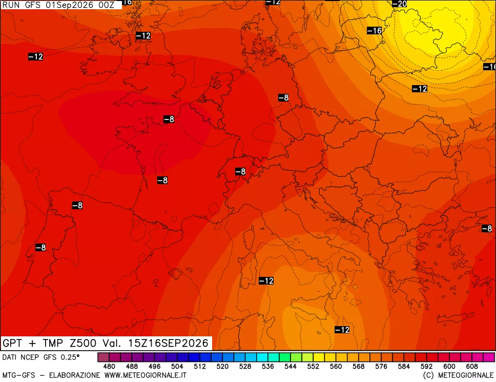mappa 500 hPa GPT + Temp