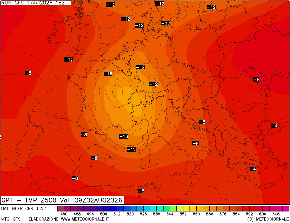 mappa 500 hPa GPT + Temp