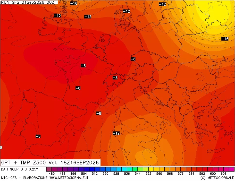 mappa 500 hPa GPT + Temp