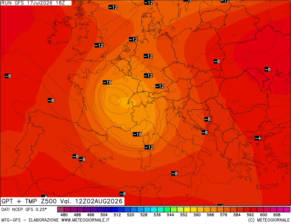 mappa 500 hPa GPT + Temp