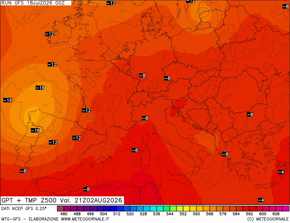 mappa 500 hPa GPT + Temp