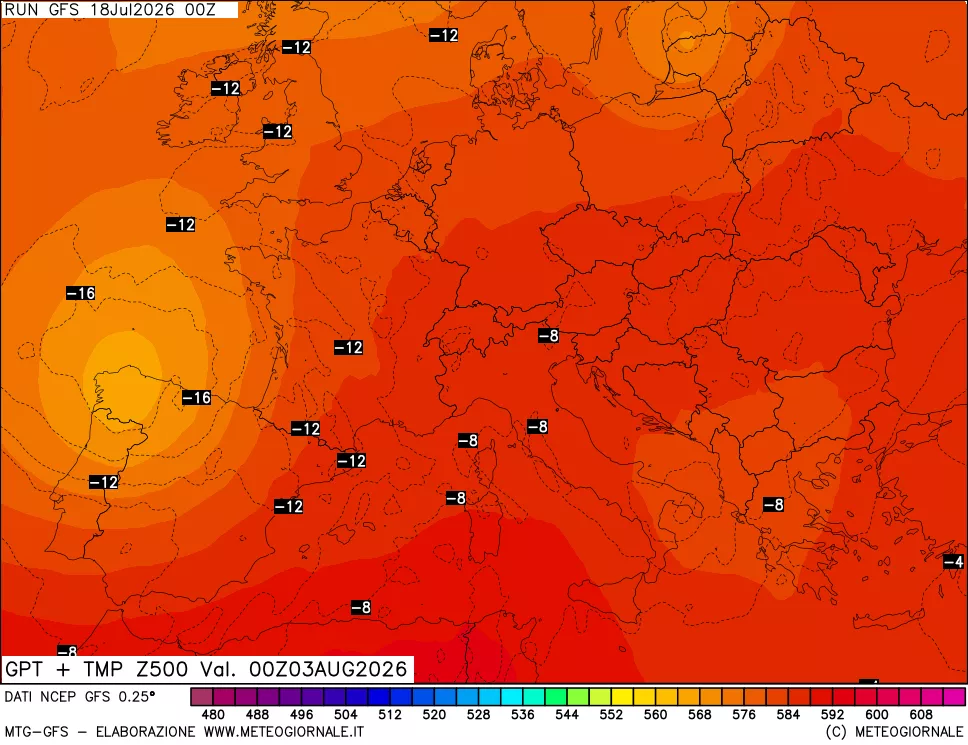 mappa 500 hPa GPT + Temp