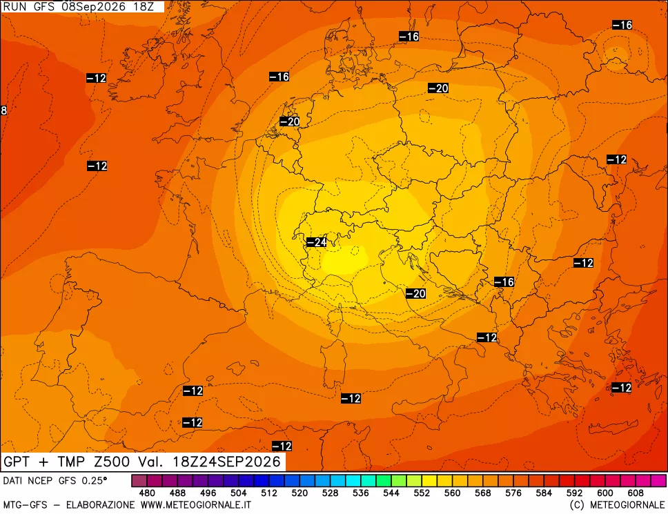mappa 500 hPa GPT + Temp