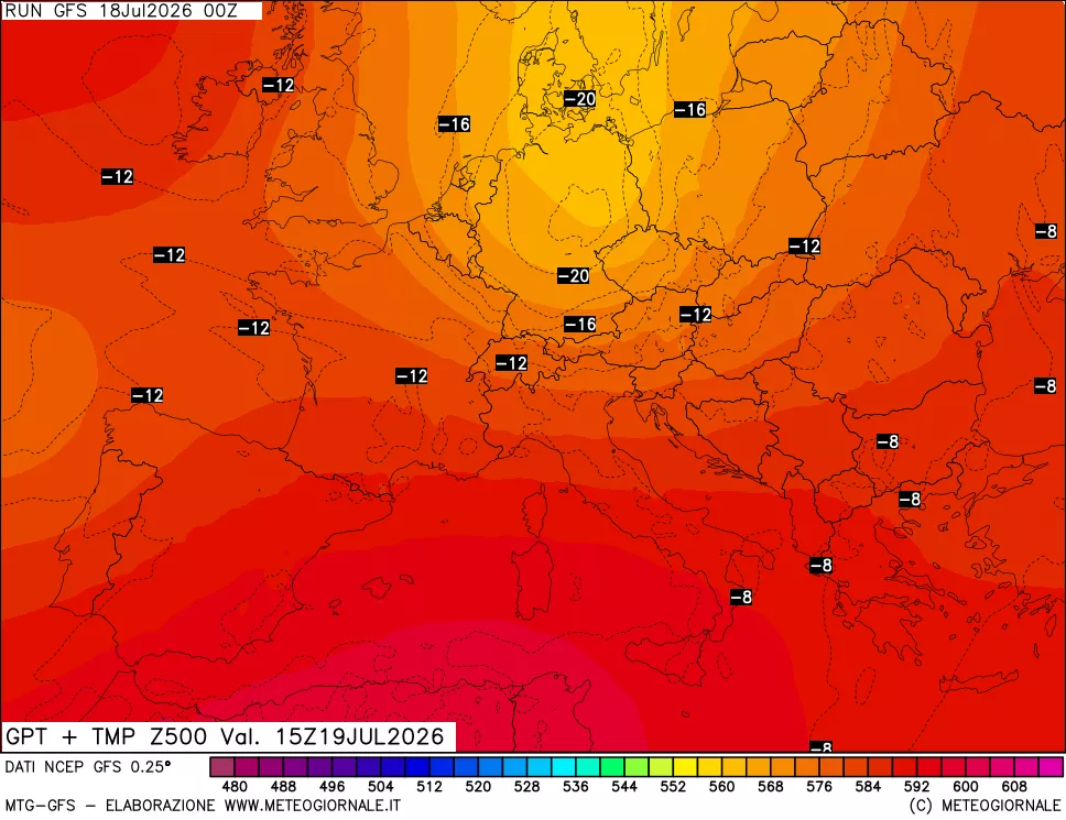 mappa 500 hPa GPT + Temp