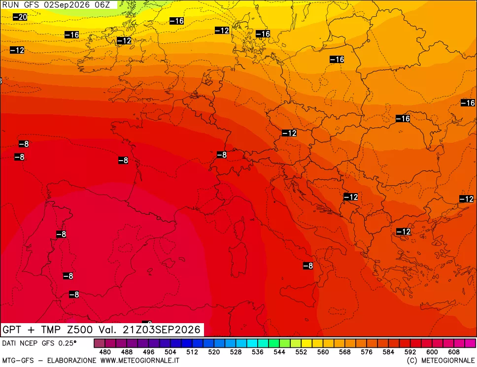 mappa 500 hPa GPT + Temp